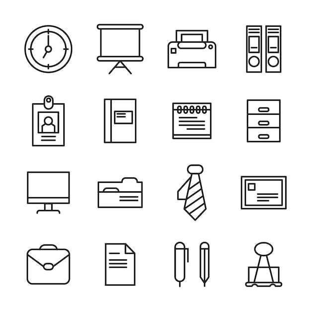 Vector paquete de iconos de herramientas de office, estilo de icono de contorno