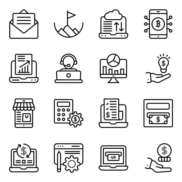 Paquete de iconos de línea de análisis de datos en línea