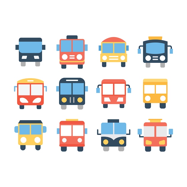 Paquete de iconos de línea de autobús escolar