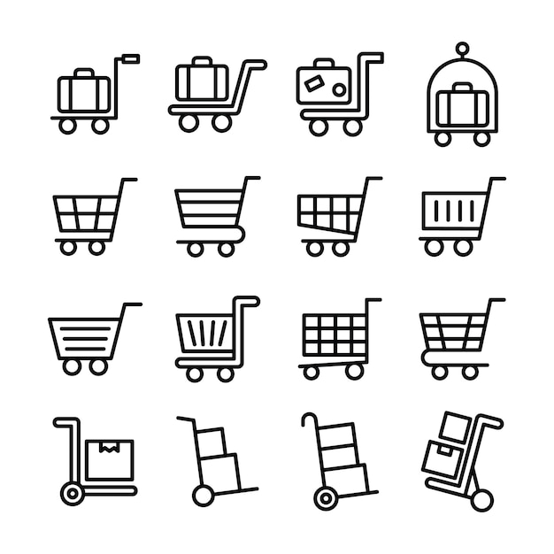 Vector paquete de iconos de línea de carrito de compras