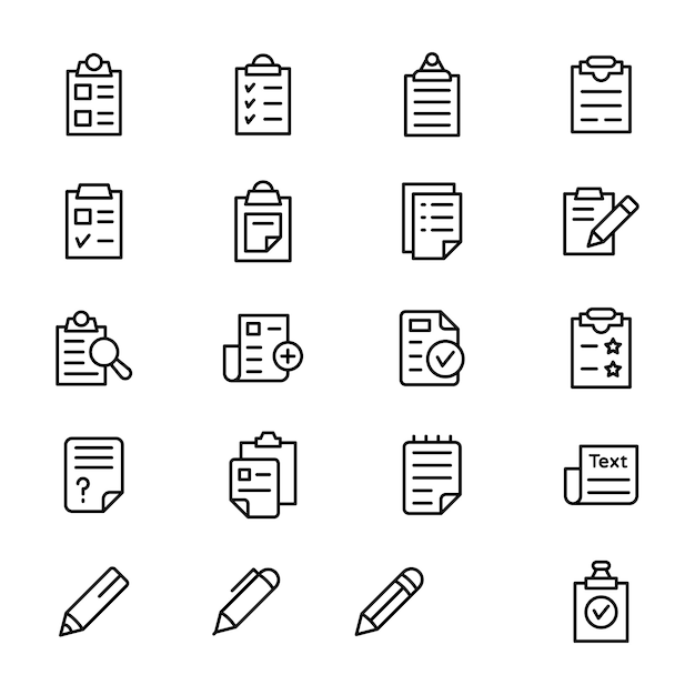 Vector paquete de iconos de línea de documento del portapapeles