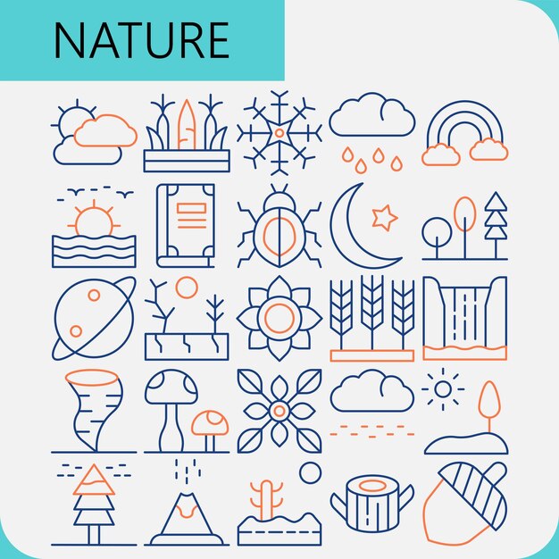 Paquete de iconos de línea roja de la naturaleza para usos de logotipo