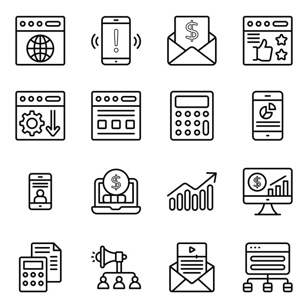 Paquete de iconos de línea Seo y Web