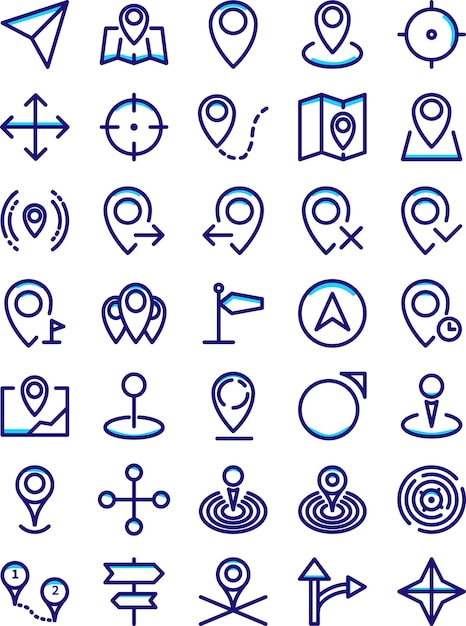 El paquete de iconos de la línea de viaje de mapas Ilustración de iconos vectoriales