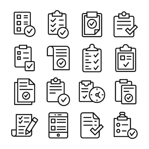 Vector paquete de iconos de la lista de tareas verificadas