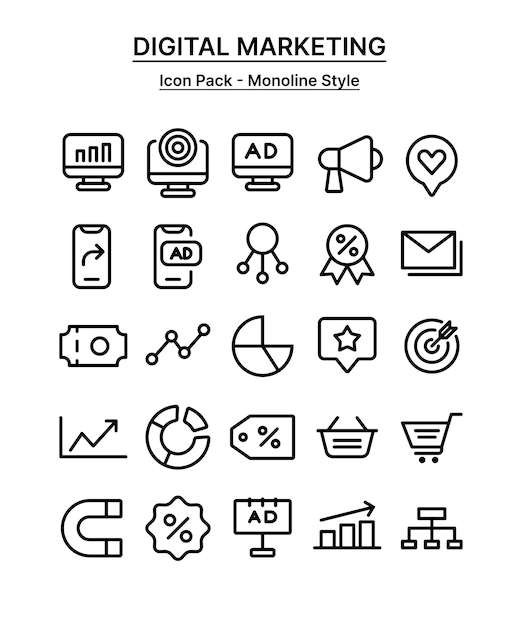 Vector paquete de iconos de marketing digital