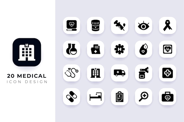 El paquete de iconos médicos planos mínimos