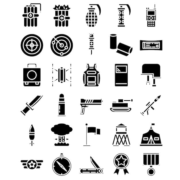 El paquete de iconos militares en estilo sólido