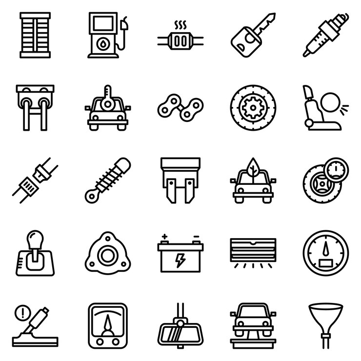 Paquete de iconos de motor de automóvil, con estilo de icono de esquema