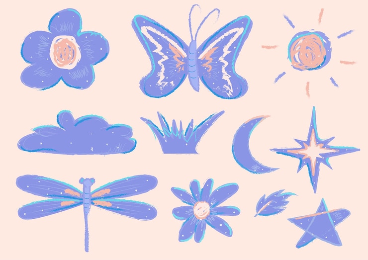 Paquete de iconos de naturaleza de insecto de flor linda púrpura