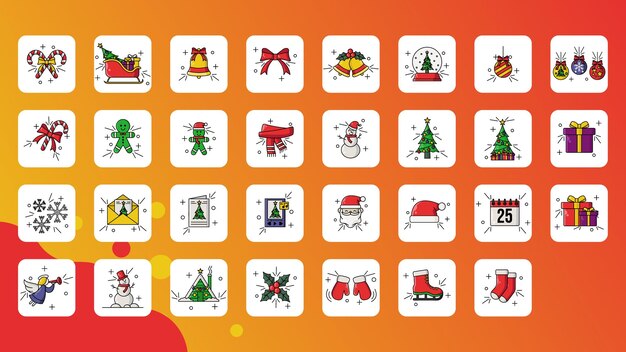 paquete de iconos de navidad lleno conjunto vectorial de varios iconos de Navidad paquete de diseño de ilustración vectorial