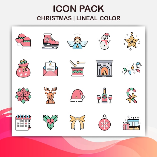 paquete de iconos navideños con estilo de color lineal