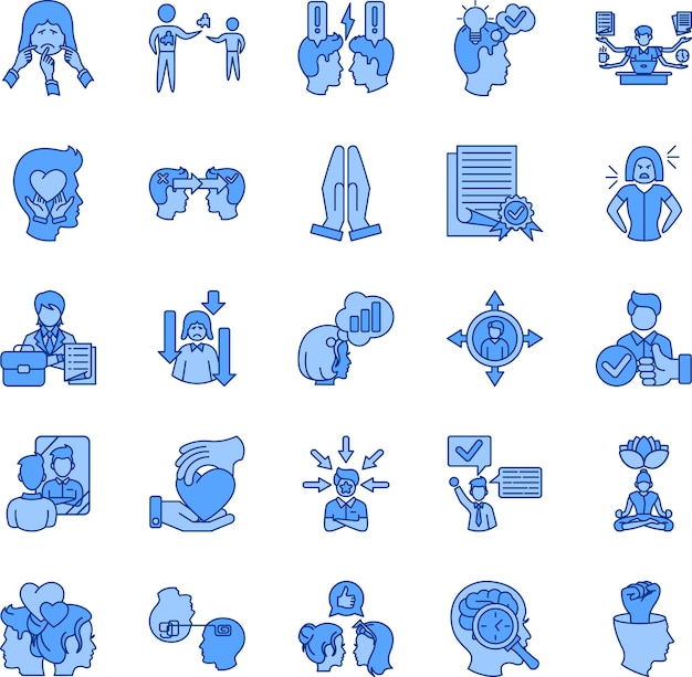 El paquete de iconos People Pleaser 25 en estilo azul lineal