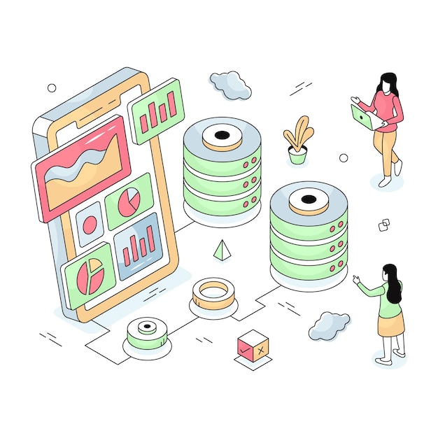 Paquete de iconos planos de bases de datos
