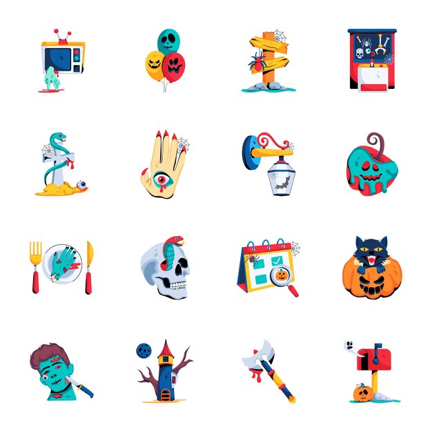 Paquete de íconos planos para la celebración de Halloween