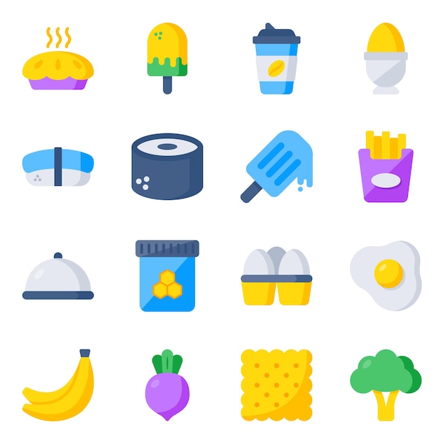 Paquete de íconos planos de las comidas