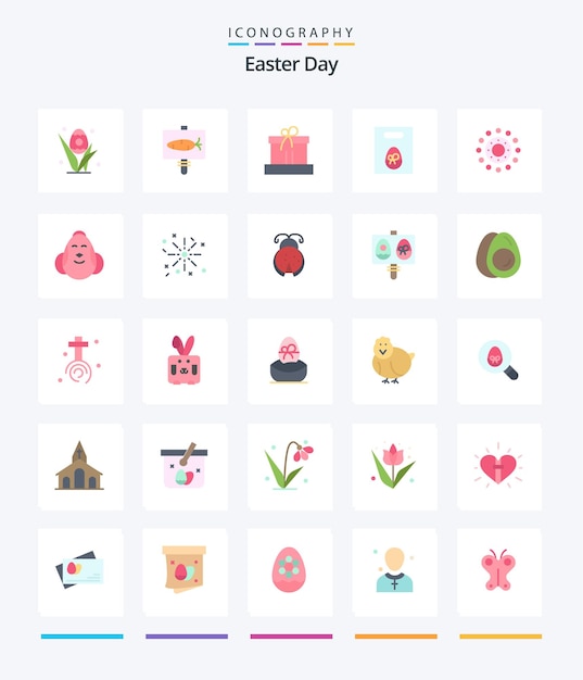 Paquete de iconos planos creativos de pascua 25, como regalo de pascua de primavera, peso de regalo