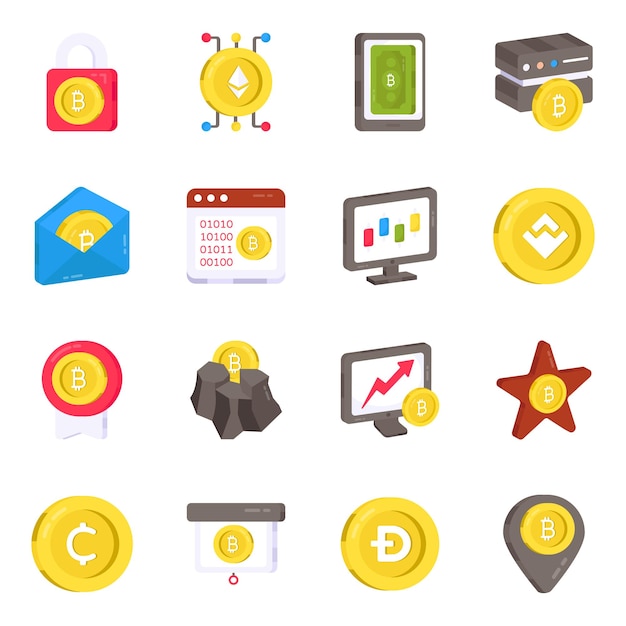 Paquete de iconos planos criptográficos