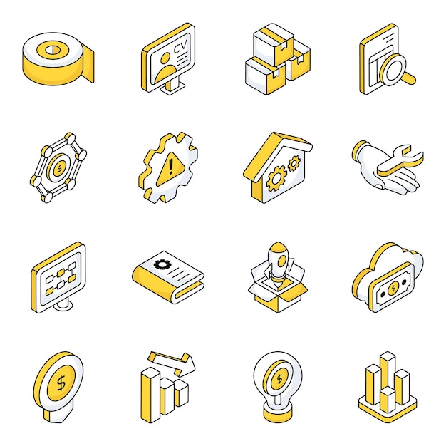 Paquete de iconos planos de datos y análisis