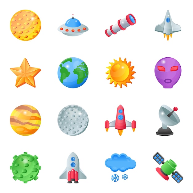 Paquete de iconos planos espaciales