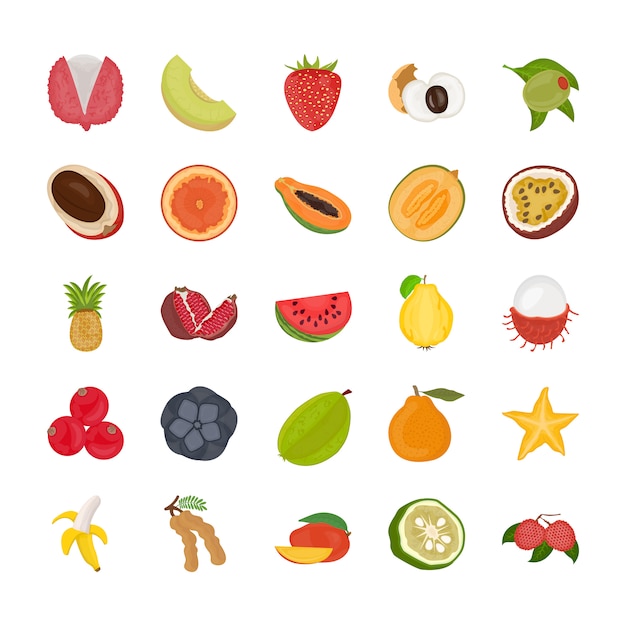 Paquete de iconos planos de frutas