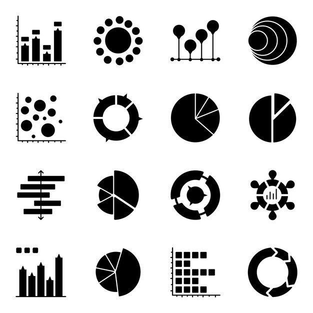 Paquete de iconos planos de gráfico circular