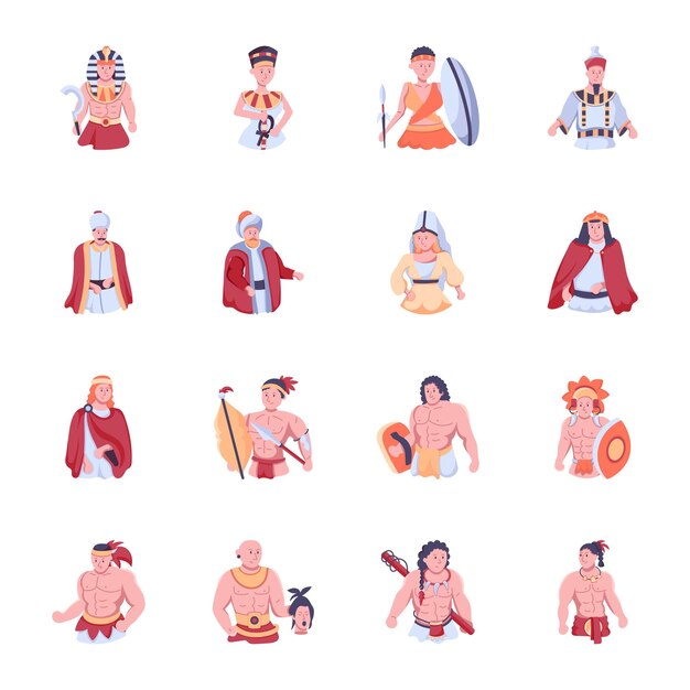 Paquete de iconos planos de guerreros antiguos