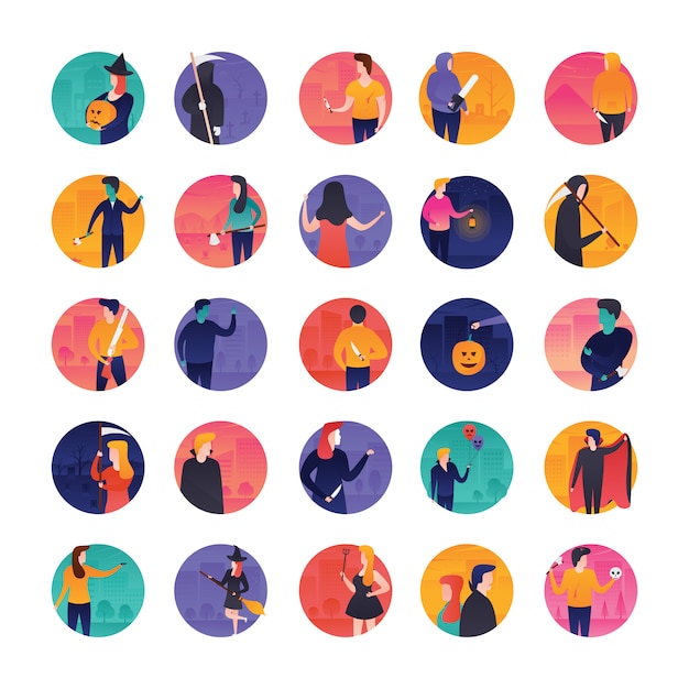 Paquete de iconos planos de Halloween y Pascua