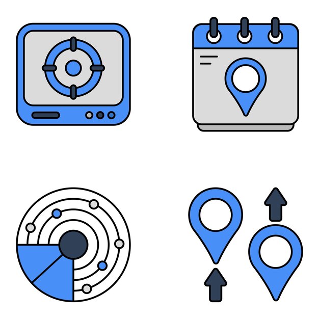 Paquete de íconos planos de mapa y geolocalización