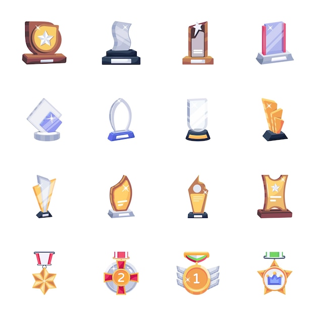 Paquete de iconos planos de premios de cristal