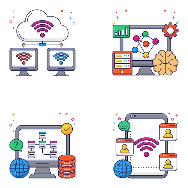 Paquete de iconos planos de red y seguridad