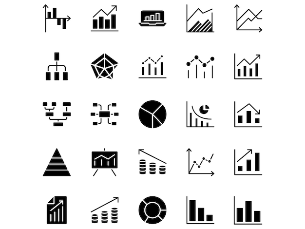 El paquete de iconos planos del vector de glifos infográfico