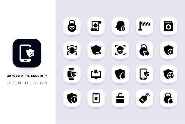 El paquete de iconos de seguridad de aplicaciones web planas mínimas