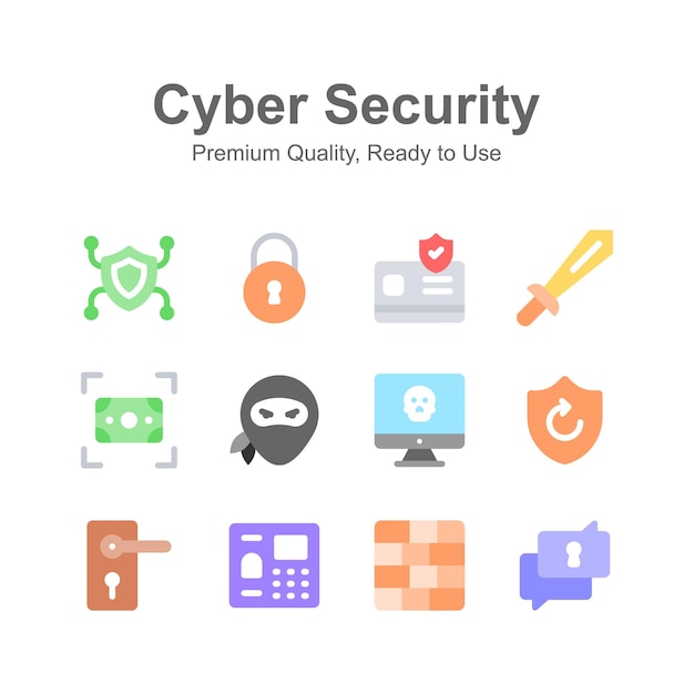 Paquete de iconos de seguridad cibernética para uso premium