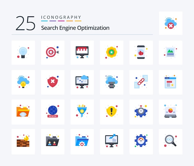 Paquete de iconos Seo 25 Flat Color que incluye calidad de calificación en línea de marketing seo