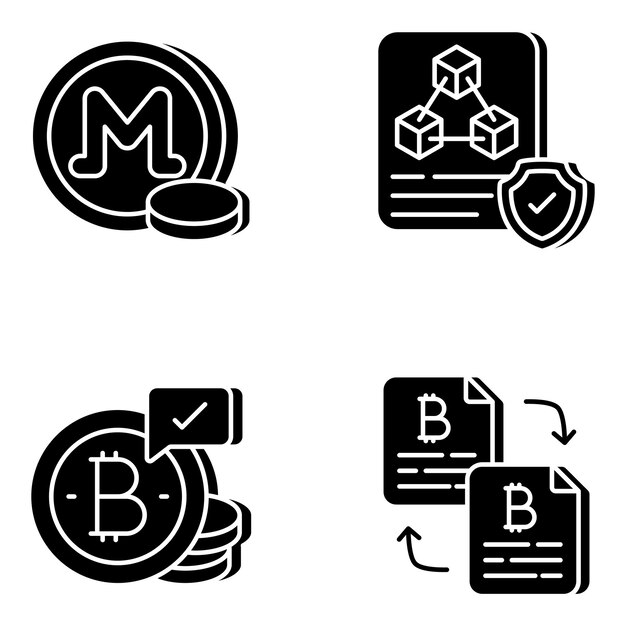 Paquete de iconos sólidos de criptomonedas y blockchain