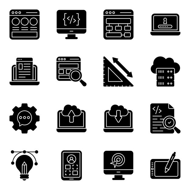 Paquete de iconos sólidos de diseño de sitios web