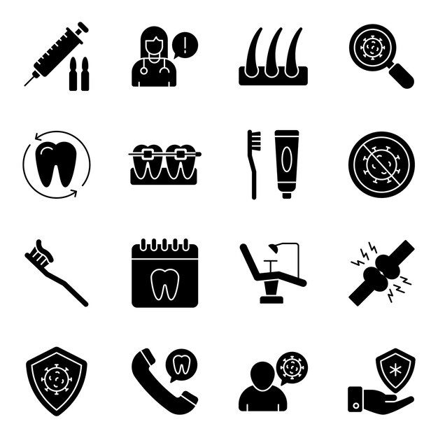 Paquete de iconos sólidos de e healthcare