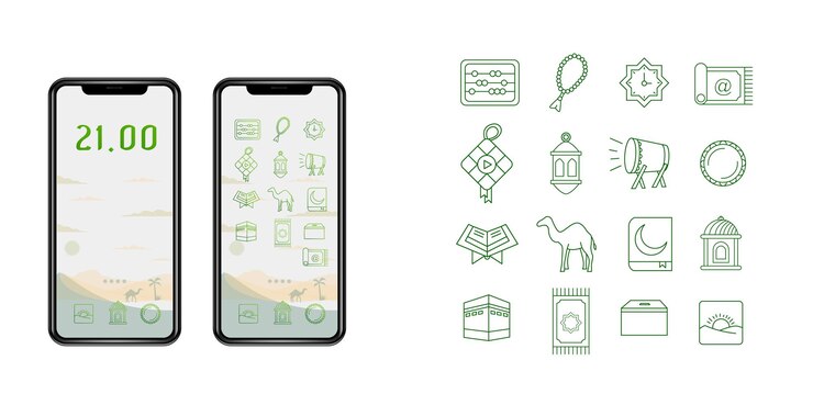 Vector paquete de iconos de teléfono android tema islámico
