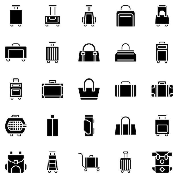 El paquete de iconos del vector de glifos de equipaje