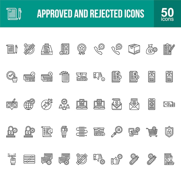 Paquete de iconos de vector de línea aprobados y rechazados
