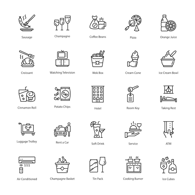 Paquete de iconos de Vector de línea de restaurante