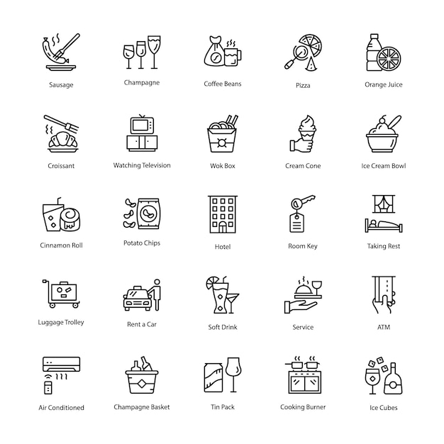 Paquete de iconos de vector de línea de restaurante