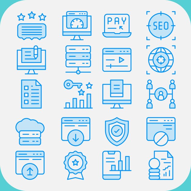 El paquete de iconos de vector plano y sem se puede usar para el SEO