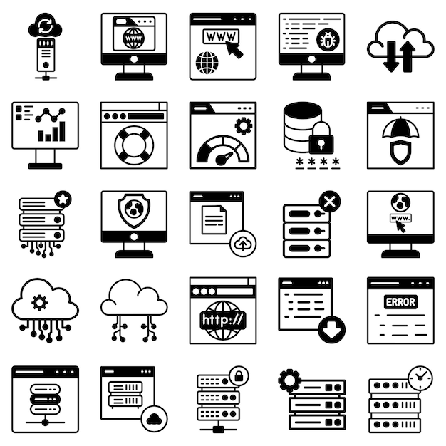 Paquete de iconos vectoriales de alojamiento web