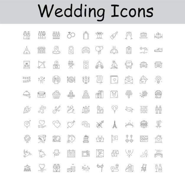 El paquete de iconos vectoriales para la celebración de la fiesta de bodas