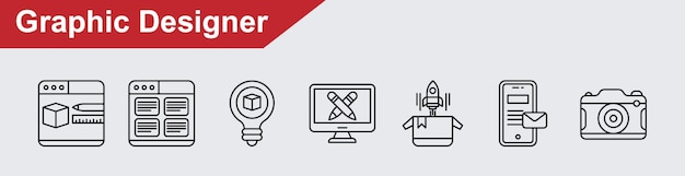 El paquete de iconos vectoriales del diseñador gráfico