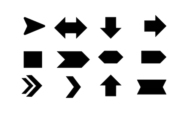 Paquete de íconos vectoriales de flecha negra con fondo blanco