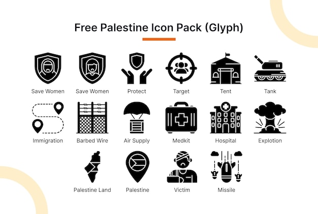 Vector paquete de iconos vectoriales gratuitos de palestina ilustración en estilo glifo adecuada para la presentación de aplicaciones web amp