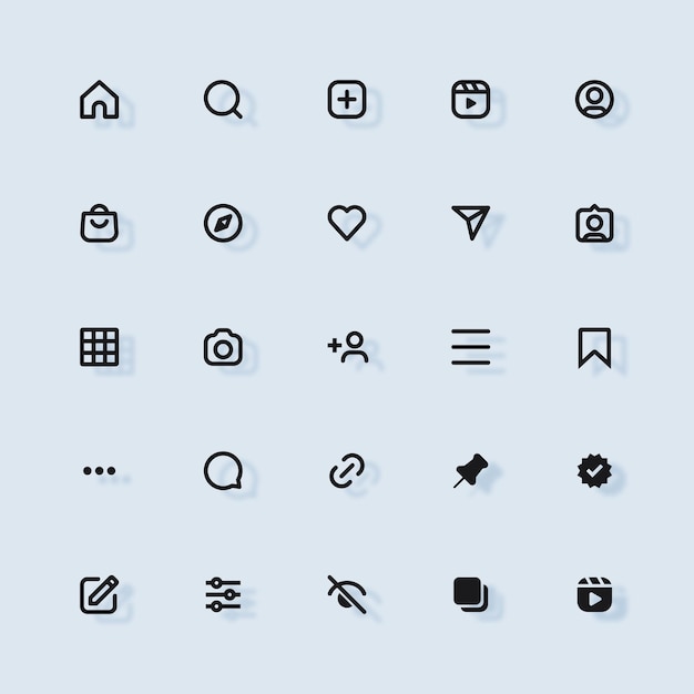 El paquete de iconos vectoriales de la interfaz de usuario de Instagram